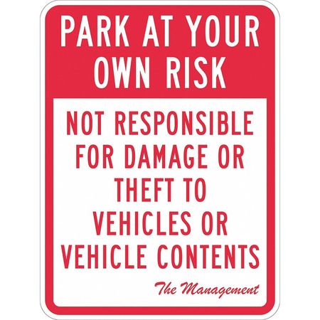 LYLE Parking Lot Damage Advisory Sign, 18"x12, T1-1066-EG_12x18 T1-1066-EG_12x18