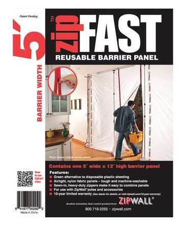 ZIPWALL Barrier Panel, 5ftLx12ftH, White ZF5