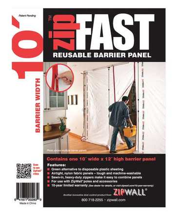 Zipwall Barrier Panel, 10ftLx12ftH, White ZF10