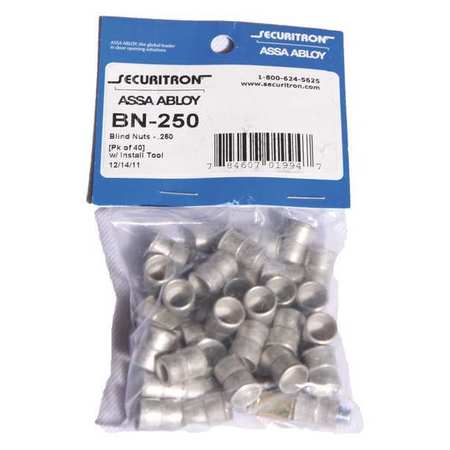 SECURITRON Blind Nut, Steel, 40 Pack/Collapsing Tool BN-250