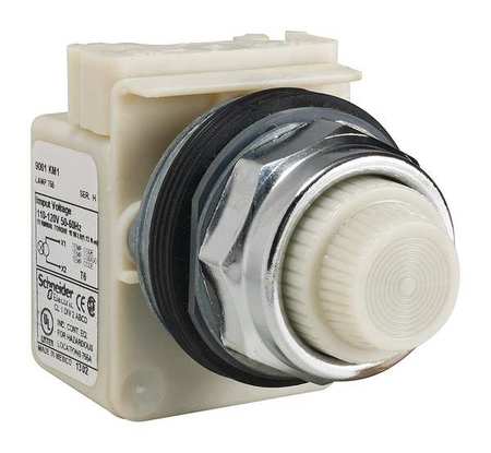 SCHNEIDER ELECTRIC Pilot Light, Incan, White, 110-120V 9001KP1W31