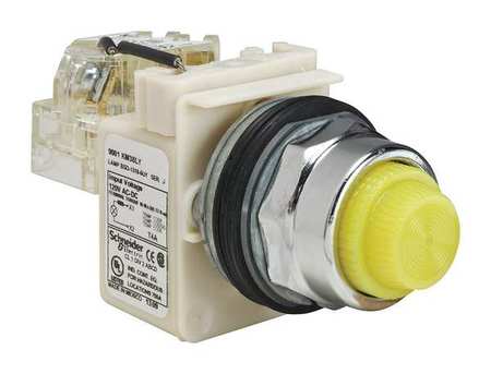 SCHNEIDER ELECTRIC Push to Test Pilot Light, Yellow, LED 9001KT38LYY31