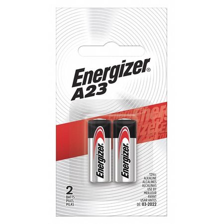 Energizer Battery, Alkaline, A23, 12V, PK2 A23BPZ-2