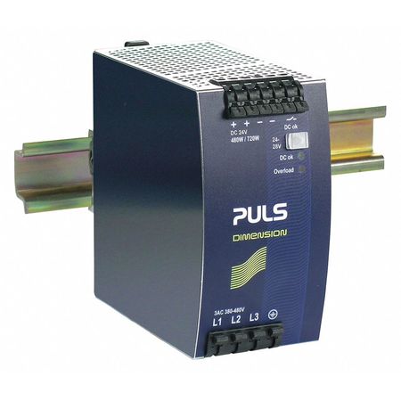 Puls DC Power Supply, 380/480V AC, 24/28V DC, 480W, 20A, DIN Rail QT20.241