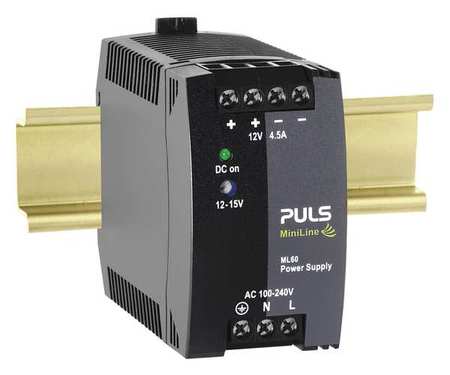 PULS DC Power Supply, 100/240V AC, 12/15V DC, 54W, 4.5A, DIN Rail ML60.121