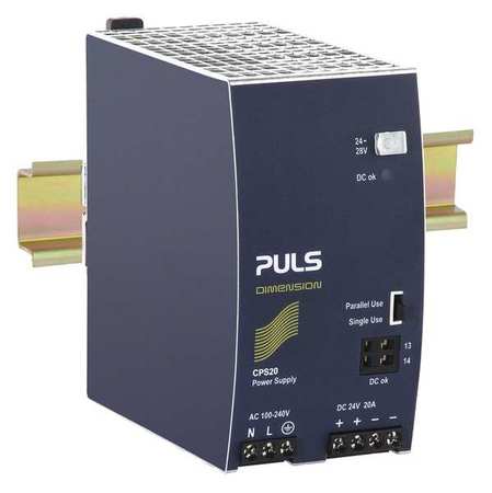 Puls DC Power Supply, 100/240V AC, 24/28V DC, 480W, 20.0A, DIN Rail CPS20.241
