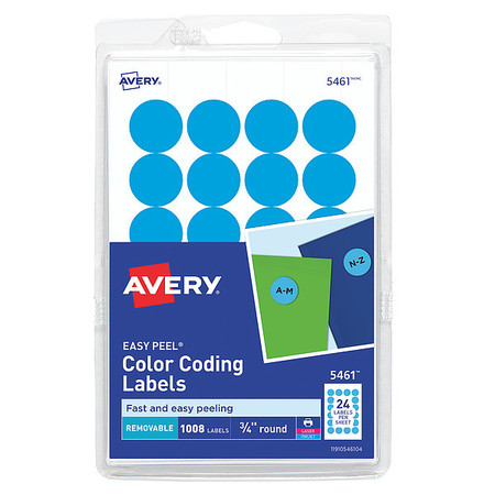 Avery Avery® Light Blue Removable Print or Write Color Coding Labels for Laser and Inkjet Printers 5461, 3/4" Round, Pack of 1008 727825461