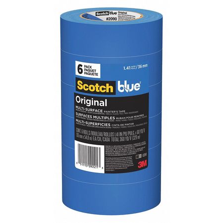 3M Painter's Tape, 1 7/16 in W x 60 yd L, 5.4 mil Thick, Blue, Scotch Blue 2090, 6 Pk 2090-36QC6