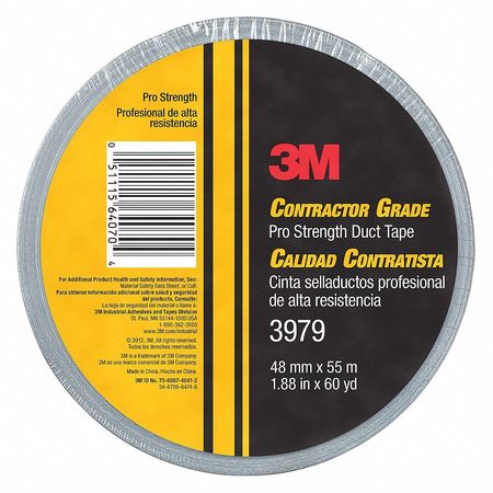 3M Duct Tape, Gray, 60 ydL x 1-57/64inW, 8 mil 3979
