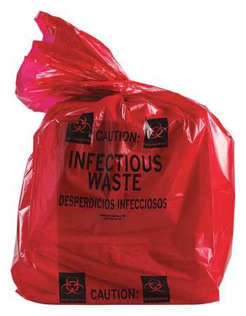 BRADY 20 gal - 30 gal Trash Bags, 16 in x 36 in, Contractor, 3 mil, Red, 100 PK ASB-3BAG