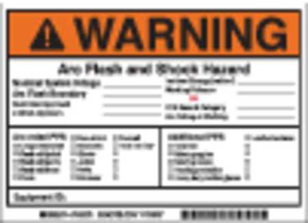 BRADY Label, 5in.Hx, 7in.W, Warning Arc Flash, PK5 145973