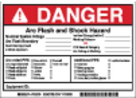 BRADY Label, 5in.Hx, 7in.W, Danger Arc Flash, PK5 145975