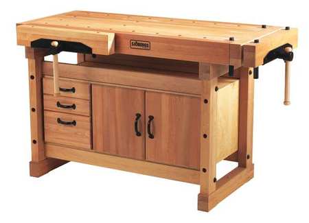 Sjobergs Work Bench and SM03 Cabinet Combo, Birch, 29-1/8" W, Working: 35-7/16" Height, 500 lb., Straight SJO-66703K