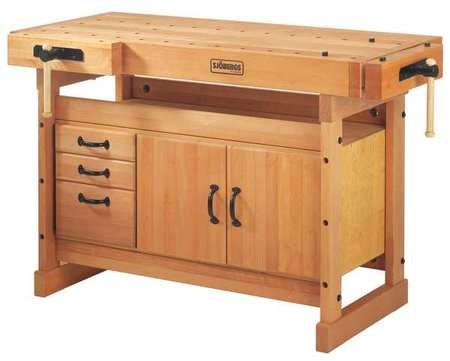 Sjobergs Work Bench and SM03 Cabinet Combo, Birch, 27-15/16" W, 35" Height, 350 lb., Straight SJO-66737K
