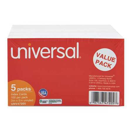 Universal One 3" x 5" Unruled Index Cards, Pk500 UNV47205