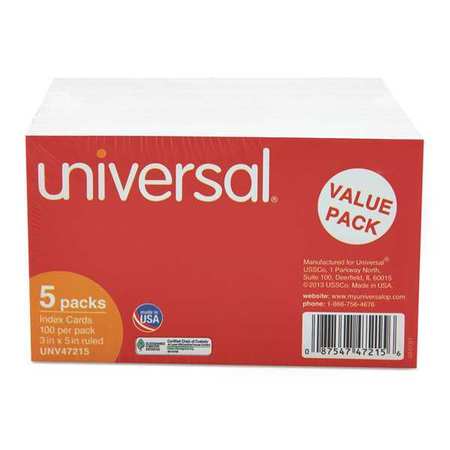 Universal One 3" x 5" Ruled Index Cards, Pk500 UNV47215