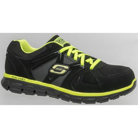 Skechers Athletic Work Shoes, 10-1/2, D, Blk/Lime, PR 77068 -BKLM SZ 10.5