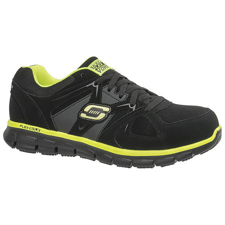 SKECHERS Athletic Work Shoes, 12, D, Black/Lime, PR 77068 -BKLM SZ 12