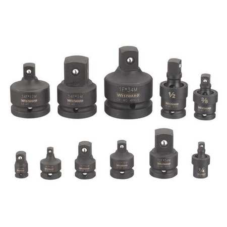 Westward Impact Socket Adapter Set, 1/4 in, 3/8 in, 1/2 in, 3/4 in, 1 in Input Drive Size, Black Oxide 45KG87