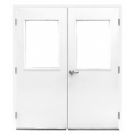 PORTA-FAB Double Door w/Glass, Steel, 84Hx72W, White 6070DG