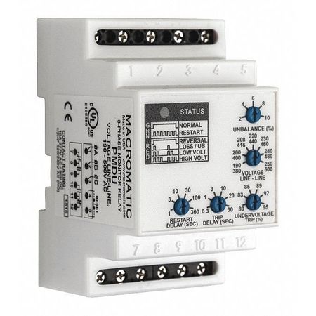 Macromatic 3 Phase Monitor Relay, DPDT, 500VAC, 0 Pin PMDU
