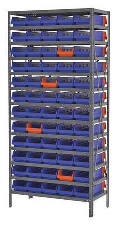 AKRO-MILS Steel Bin Shelving, 36 in W x 79 in H x 18 in D, 13 Shelves, Gray/Blue/Orange AS187936468B