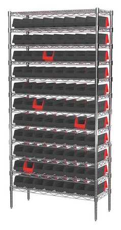 AKRO-MILS Steel Wire Bin Shelving, 36 in W x 74 in H x 14 in D, 12 Shelves, Silver/Black/Red AWS143636442BK