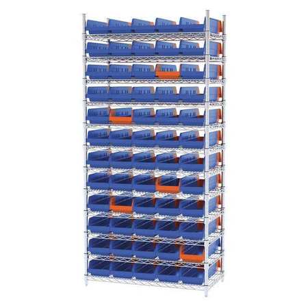 AKRO-MILS Steel Wire Bin Shelving, 36 in W x 74 in H x 18 in D, 12 Shelves, Silver/Blue/Orange AWS183636468B