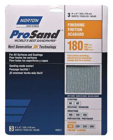 Norton Abrasives Sandpaper Sheet, Fine, 180 Grit, PK20 07660768168