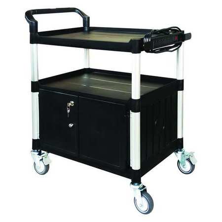 ZORO SELECT Cart with Cabinet, 37-3/16 in. H, Black 45NP02