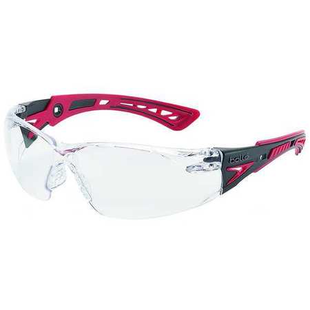 Bolle Safety Safety Glasses, Rush+ Series, Anti-Fog, Frameless, Black/Red Temple, Clear Lens 41080