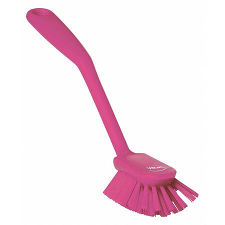 Remco 2 25/64 in W Dish Brush, Medium, 8 in L Handle, 3 1/8 in L Brush, Pink, Plastic 42371