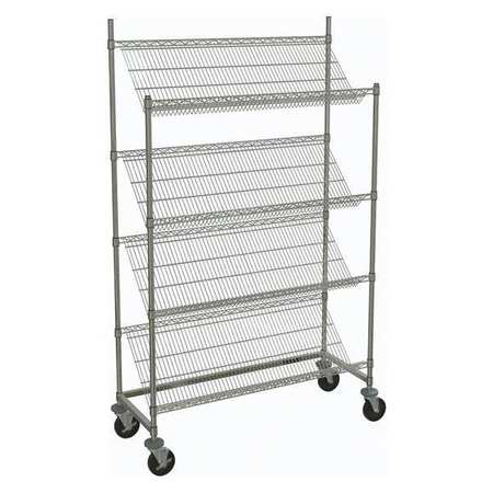 Metro Wire Cart, Chrome, 69in.H x 48in.L, Silver 2448NC-4,63UP-4,5MP-4