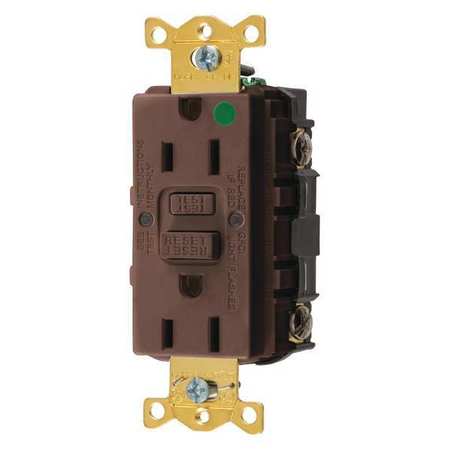 HUBBELL GFCI Receptacle, 15A, 125VAC, 5-15R, Brown GFR82