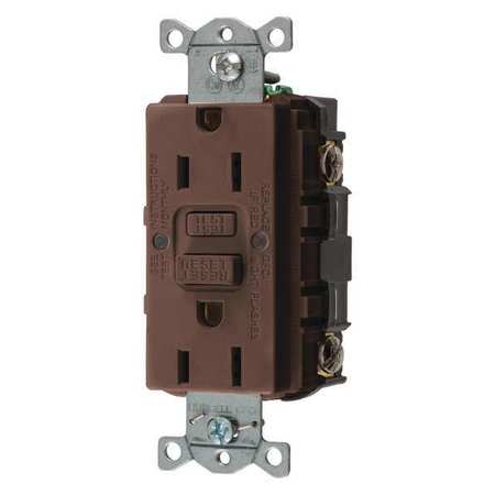 Hubbell GFCI Receptacle, 15A, 125VAC, 5-15R, Brown GFR15