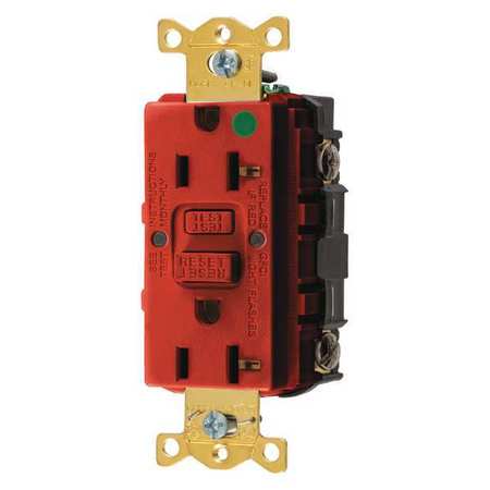 HUBBELL GFCI Receptacle, 20A, 125VAC, 5-20R, Red GFR83R