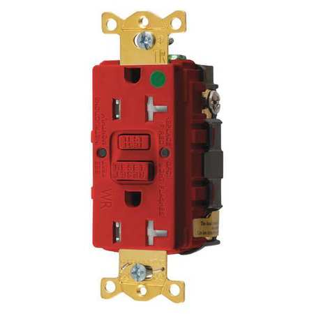 Hubbell GFCI Receptacle, 20A, 125VAC, 5-20R, Red GFRTW83R