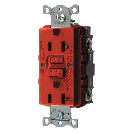 HUBBELL GFCI Receptacle, 15A, 125VAC, 5-15R, Red GFR15R