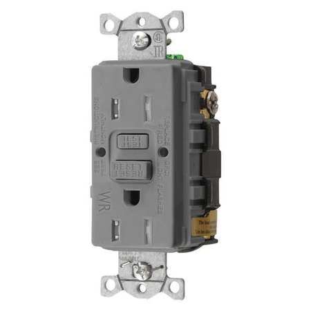 HUBBELL GFCI Receptacle, 15A, 125VAC, 5-15R, Gray GFRTW15GRY