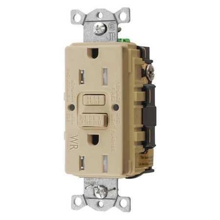 HUBBELL GFCI Receptacle, 15A, 125VAC, 5-15R, Ivory GFRTW15I