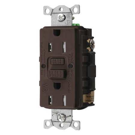 HUBBELL GFCI Receptacle, 15A, 125VAC, 5-15R, Brown GFTWRST15