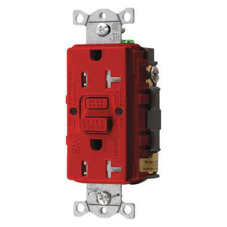 HUBBELL GFCI Receptacle, 20A, 125VAC, 5-20R, Red GFTWRST20R