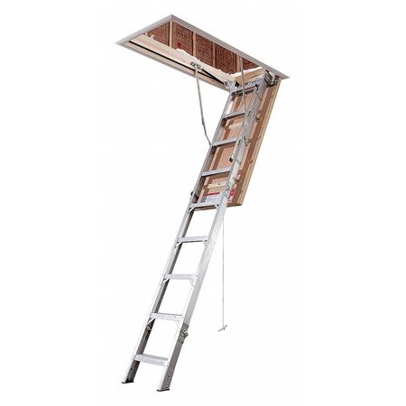 Werner Attic Ladder, Aluminum; Door: Plywood; Foot: Aluminum with Rubber Bottom; Frame: Pine AE2210