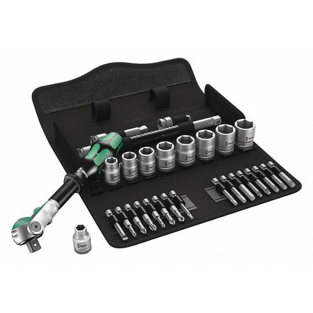 WERA 3/8" Drive Ratchet Set SAE, Torx(R) 29 Pieces 1/4 in to 3/4 in , Chrome 05004049001