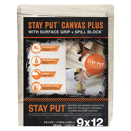 Trimaco 04321 Slip Resistant Dropcloth Stay Put Canvas Plus Drop Cloth,  9-feet x 12-feet