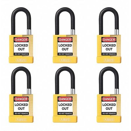 ABUS Keyed Padlock, Open, Rectangular Steel Body, Hardened Steel Shackle, 3/4 in W, 6 PK 20084