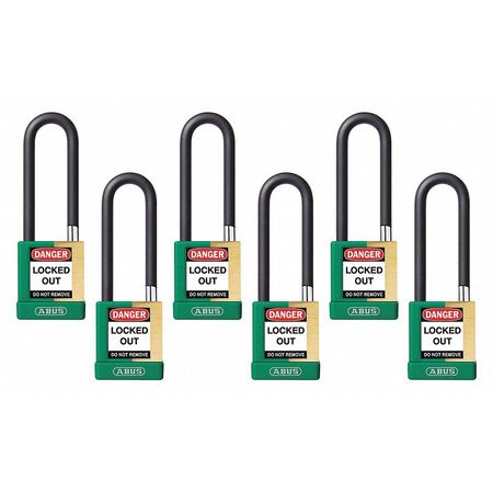 ABUS Keyed Padlock, Open, Rectangular Steel Body, Hardened Steel Shackle, 3/4 in W, 6 PK 20168