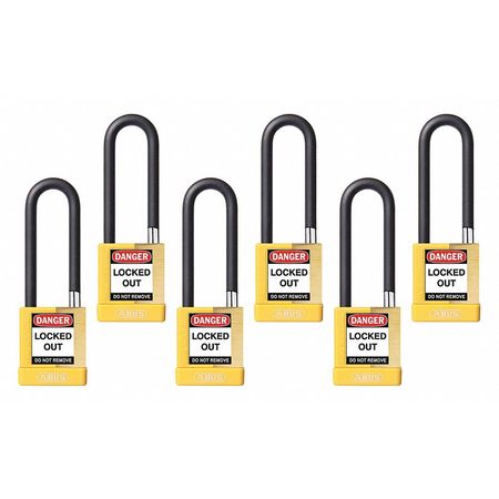 ABUS Keyed Padlock, Open, Rectangular Steel Body, Hardened Steel Shackle, 3/4 in W, 6 PK 20167