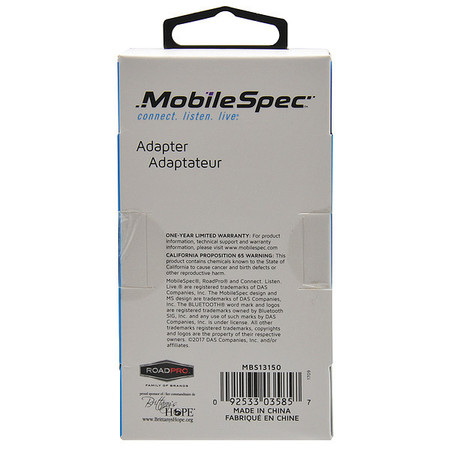 Mobilespec Audio Adapter, 3.5mm Audio Cable, Black MBS13150