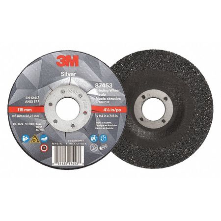 3M Depressed Center Wheels, Type 27, 4 1/2 in Dia, 0.25 in Thick, 7/8 in Arbor Hole Size 87453